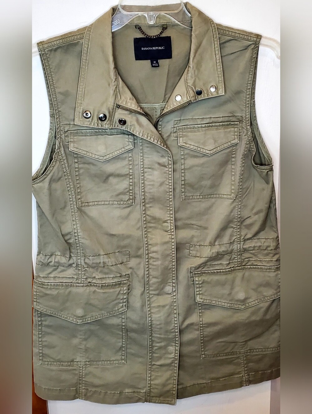Banana Republic Olive Utility Vest - Women's 95%Cotton Blend Sleeveless Jacket M